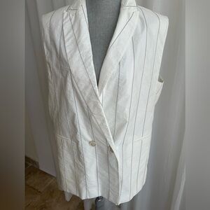 Brunello Cucinelli  Cotton Blend Monilli Striped Blazer Vest  SZ 50 Sz XXL  NWT